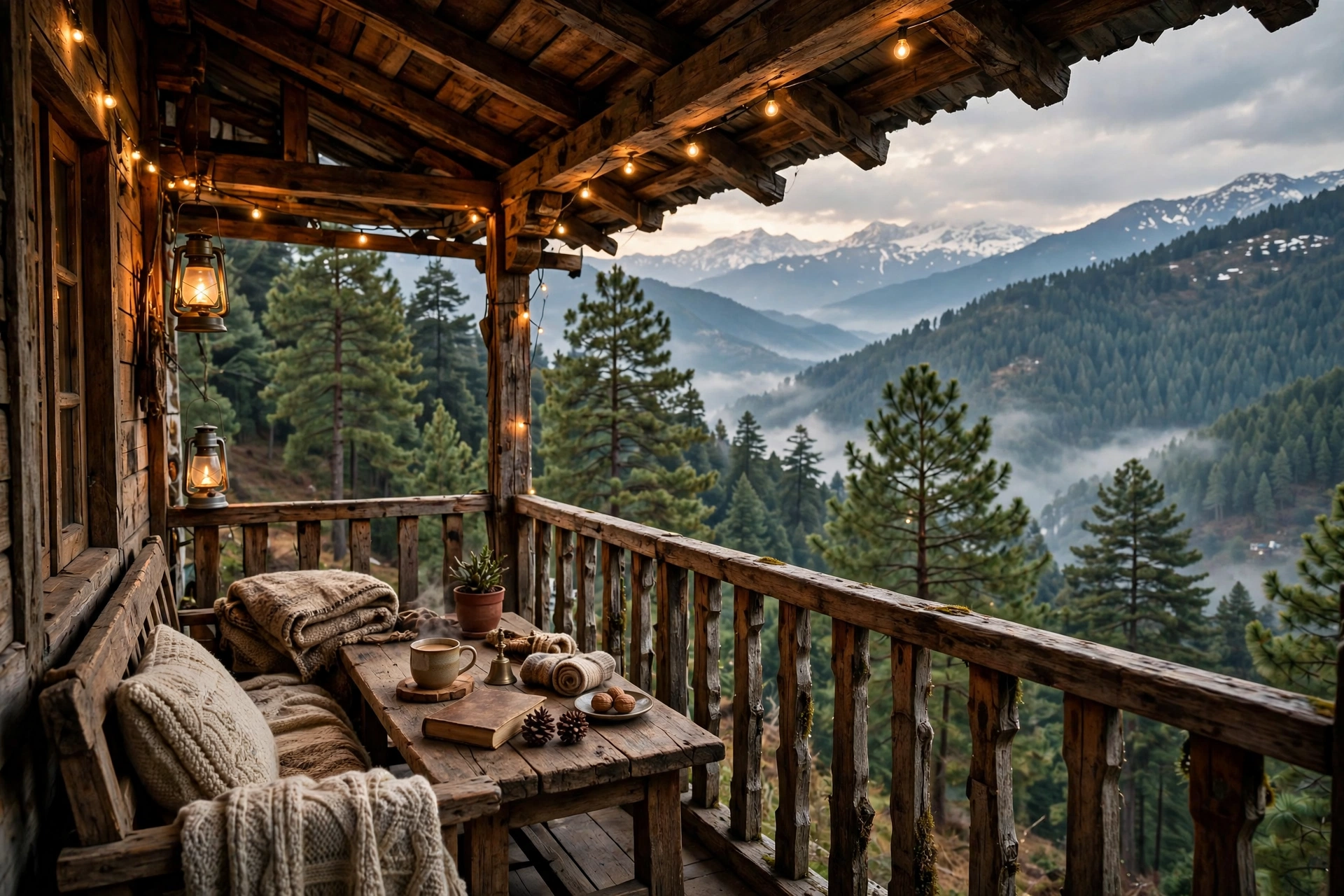 Cozy balcony with mountain view